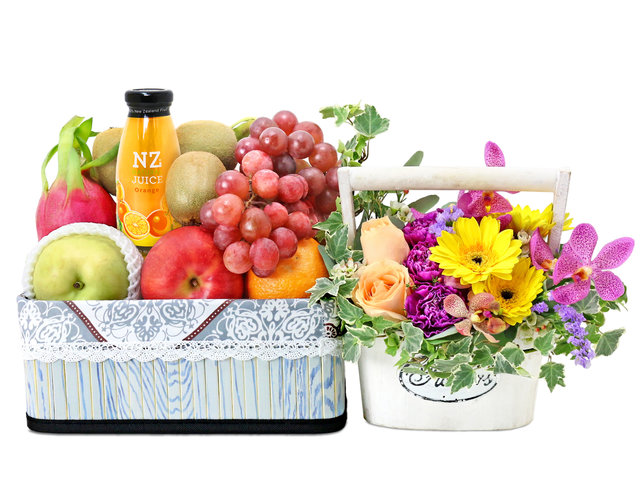 Fruit Basket - Fruit Hamper With Flowers G28 - L76602204b Photo